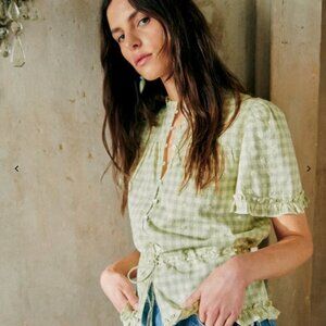 NWT Sezane  Shenali Shirt In Sun-Embroidered Vichy (US 2)
